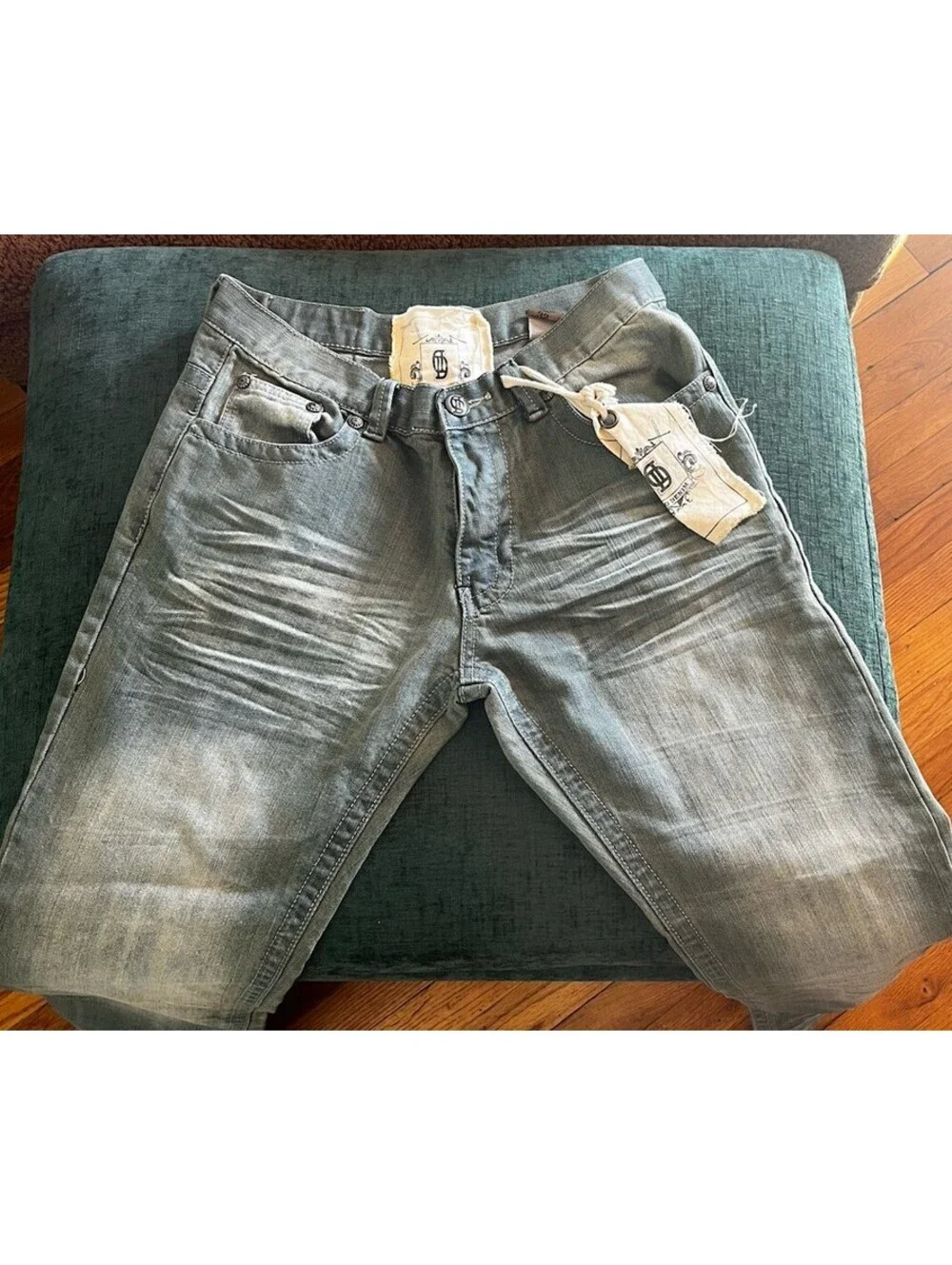Dio Denim Men Y2K Vintage Straight Leg Jeans Heavy Light Wash distressed 32x34